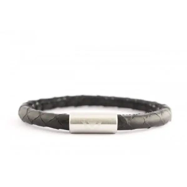 Black Python Bracelet with Matte Stainless Steel Clasp